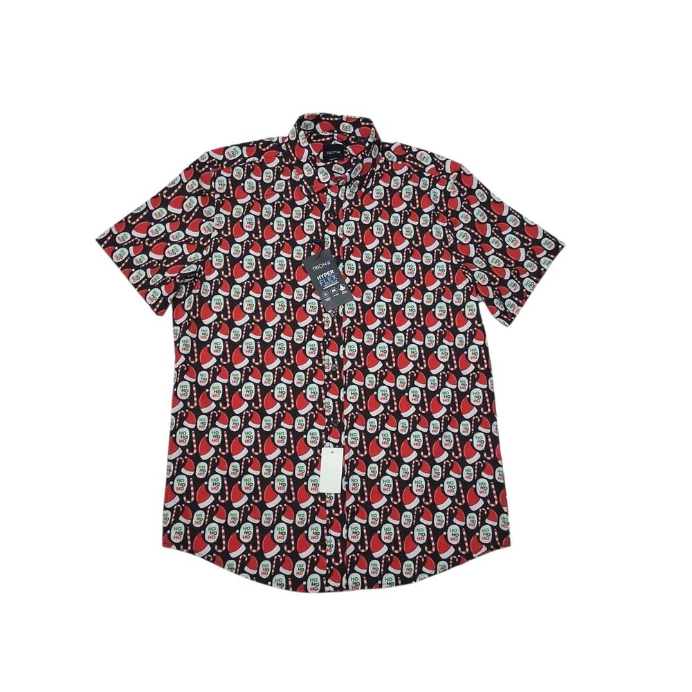 Trion Men's Medium Shirt NEW WITH TAGS Christmas Santa Hat Ho Ho Ho Button Up